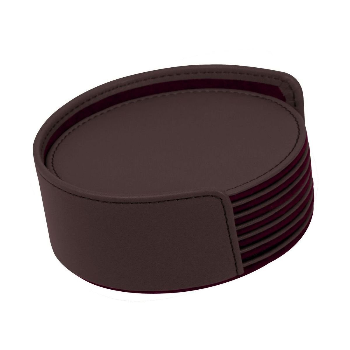 Burgundy Round Smooth Leather  6 PC Coasters  WAUCUSTPM1357